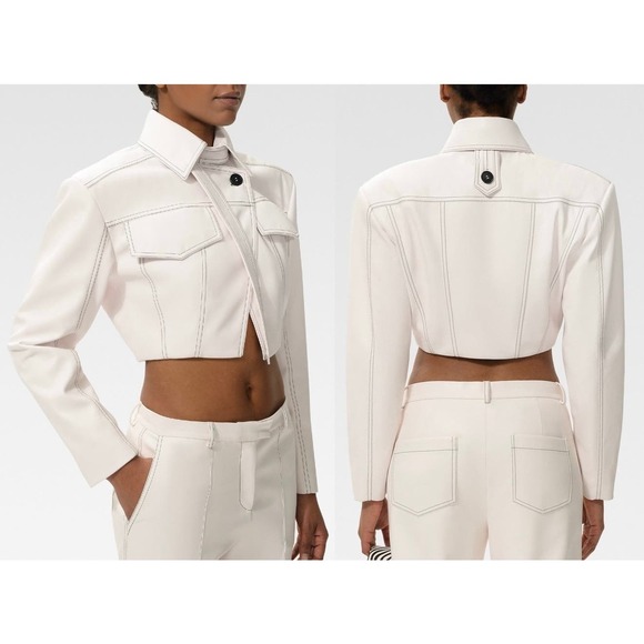 Material - Eco Leather Stitched Crop Jacket - Med - NWT - Picture 9 of 10